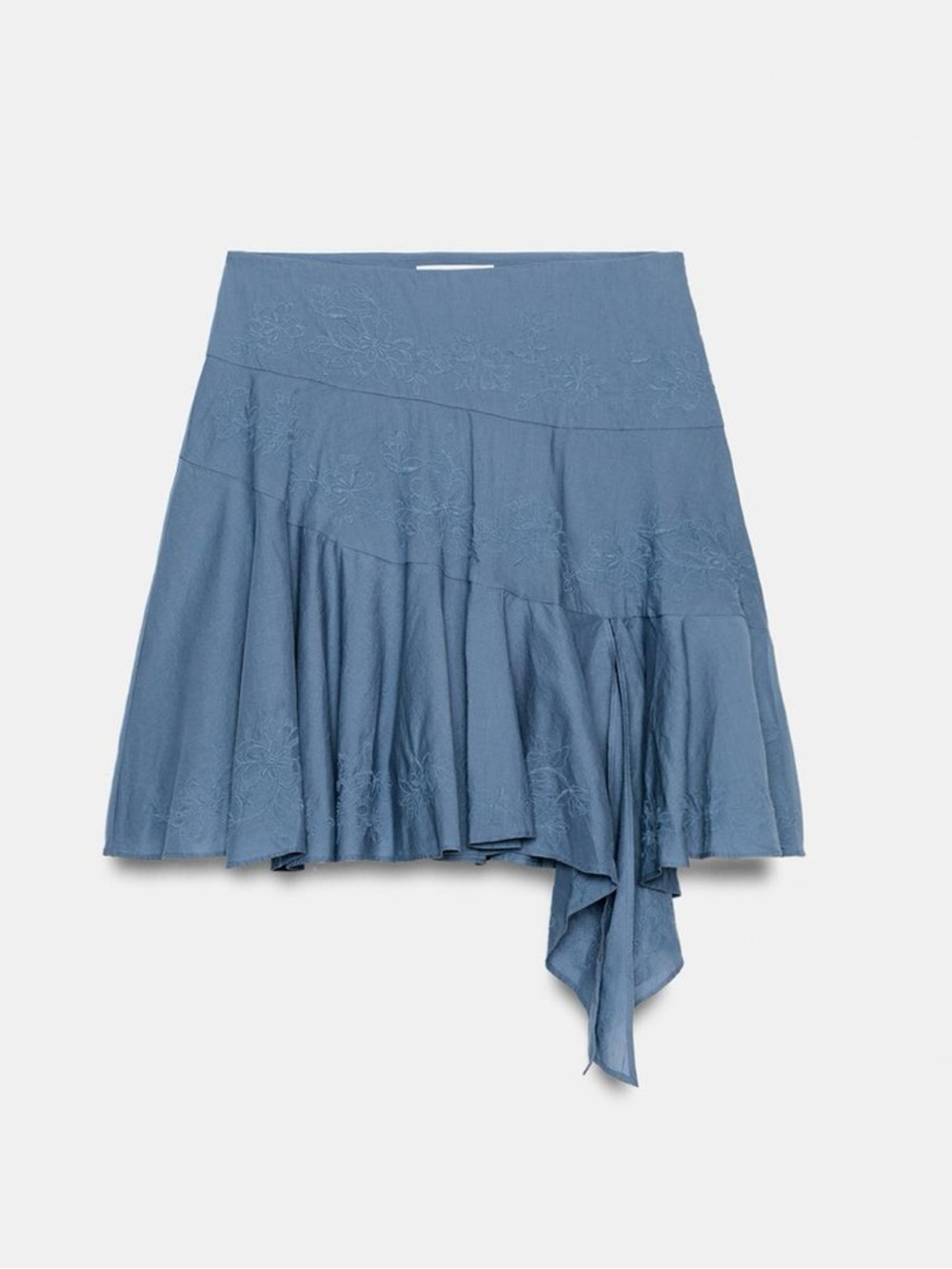 NWT Zara Dusty Blue Asymmetric Ruffle Midi Skirt